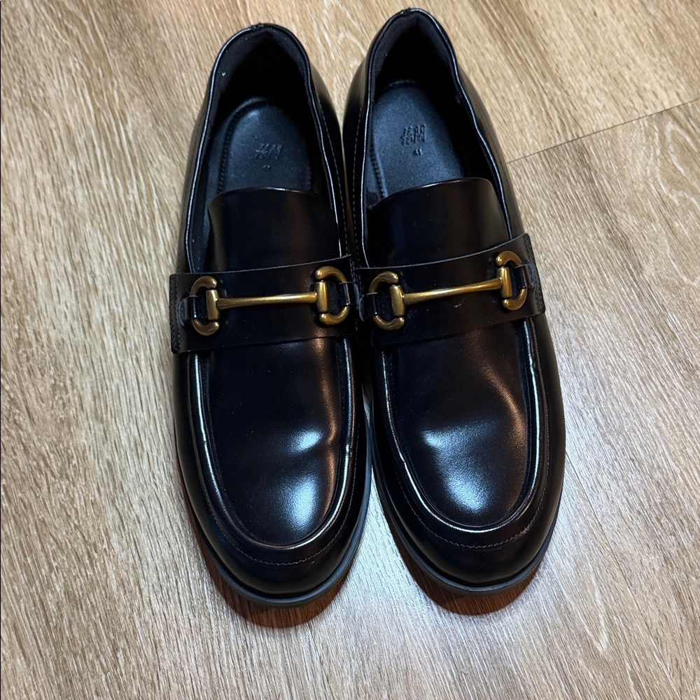 H&M Black Loafers with Brass Detail